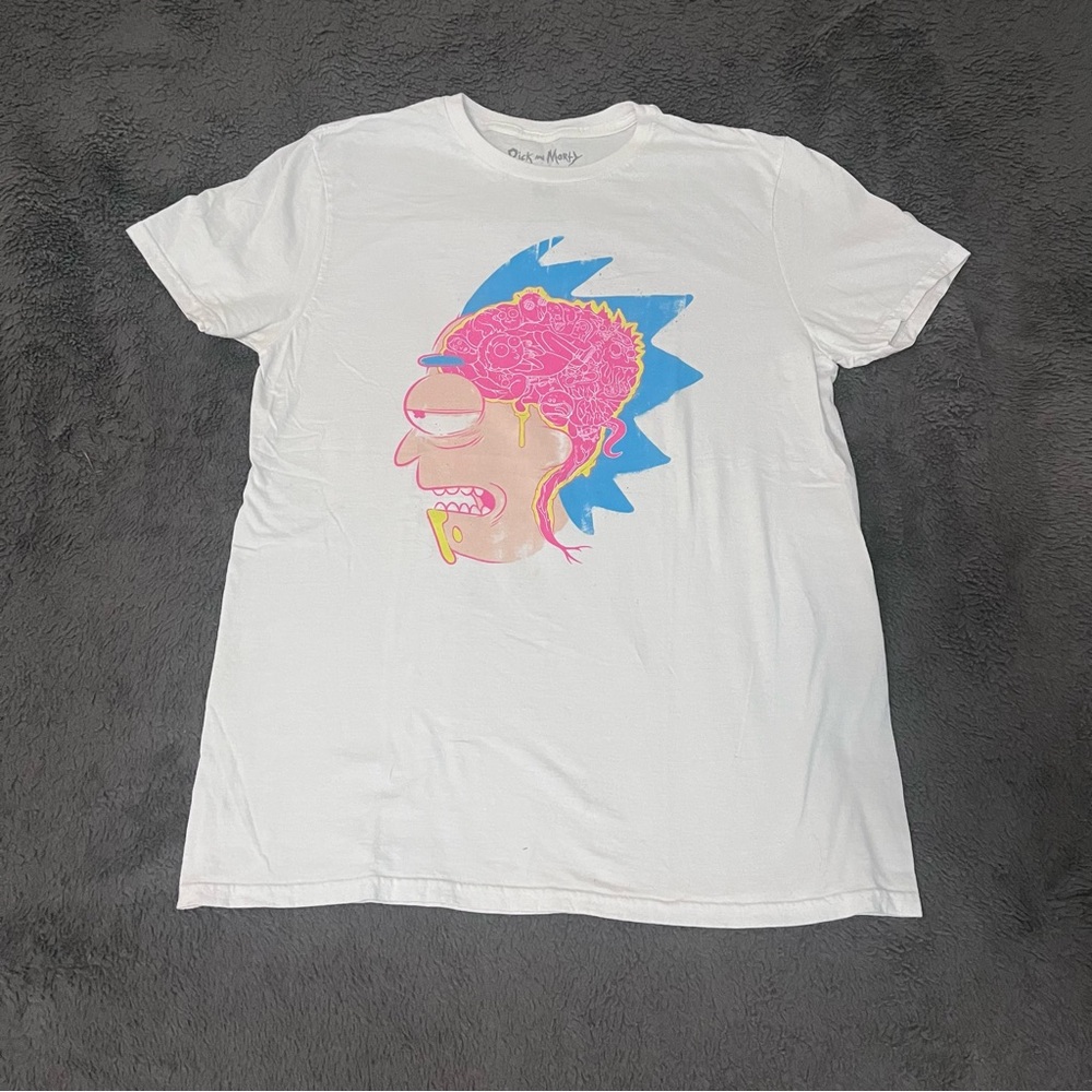 Rick and Morty Graphic Brain Tee White Short Sleeve Adult Medium
